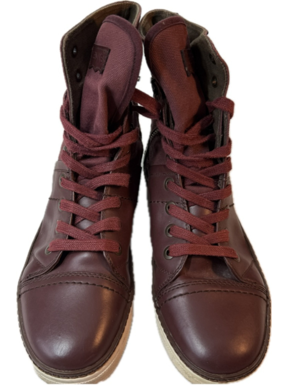Levis Mens Burgundy Leather Canvas High Top Boots Lace Up Side Zip Casual Sneake - Picture 5 of 8